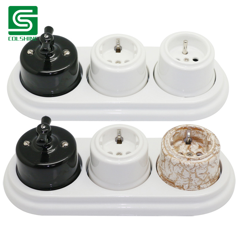 Suface mounted porcelain wall switches and sockets with frames